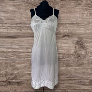 Vintage Women Small Ivory Satin Lace Lingerie Slip Dress Feminine Coquette Fairy